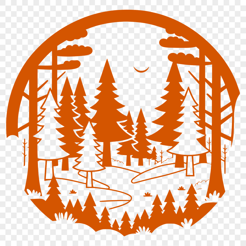 Natural Landscape Illustration A detailed illustration of various trees in different stages of growth, set against a natural background.