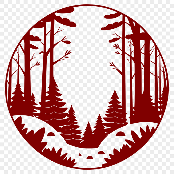 Nature's Sanctuary Illustration Illustrated forest landscape with multiple trees in various stages of growth.