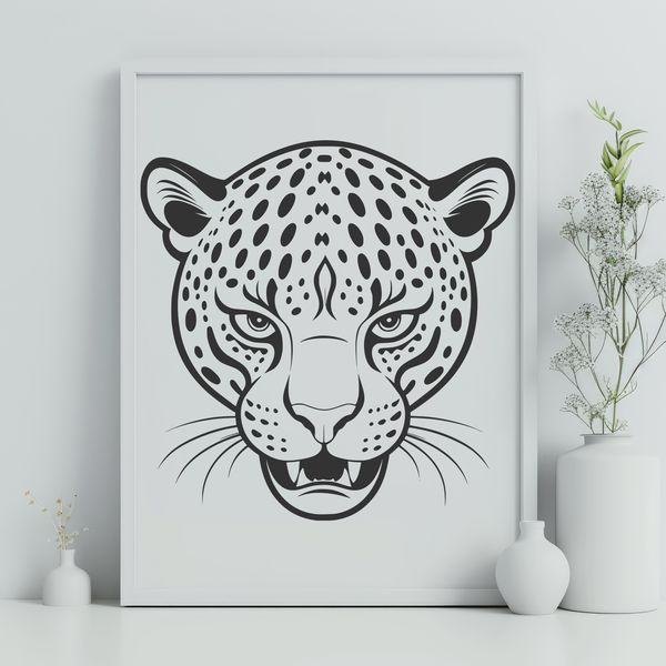 Stylized Jaguar Head Design A stylized illustration of a jaguar's head with distinctive markings and features.