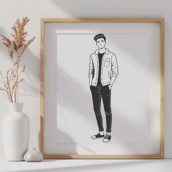 Male Figure Illustration in Neutral Pose A 2D illustration of a man in a neutral pose, suitable for graphic design and crafting projects.