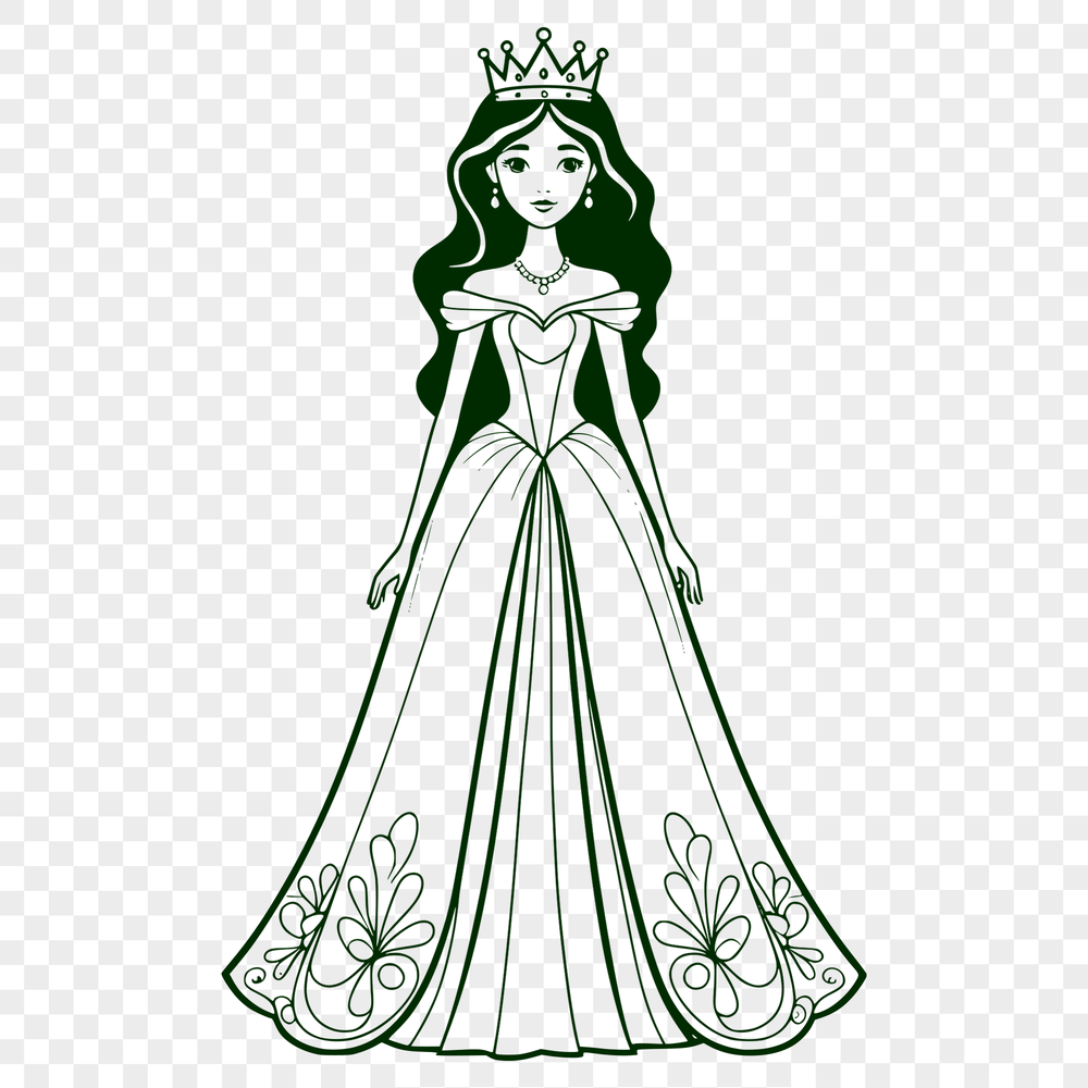 A young female princess character in a regal pose, suitable for vector art and cutting machine projects.