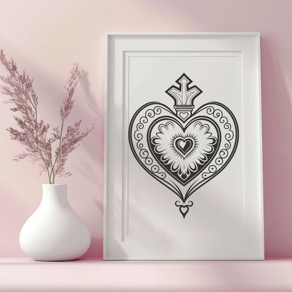 Beautiful Religious Artwork Illustration of the Sacred Heart symbol available for graphic design.