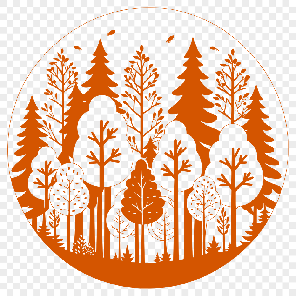 Nature's Canvas: Forest Scene Vector Art A detailed illustration of a forest with various trees and foliage, suitable for vector art projects.