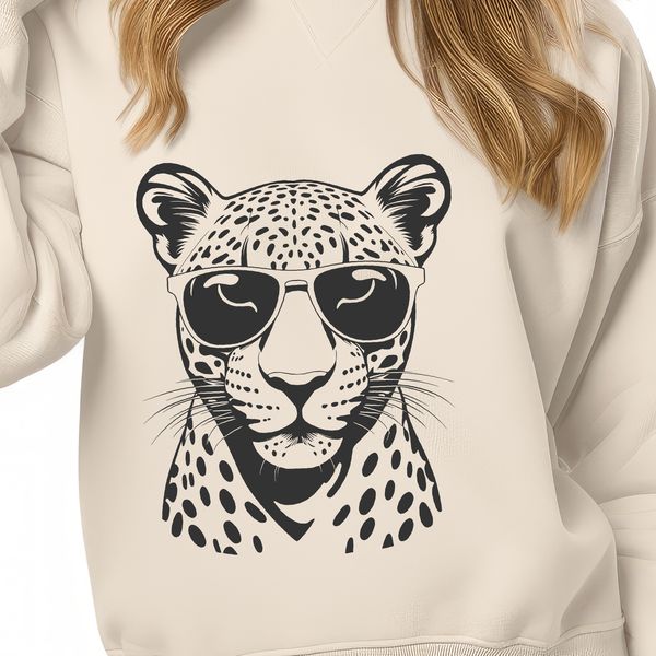 A sleek big cat with sunglasses on its head, created as vector art in SVG format.