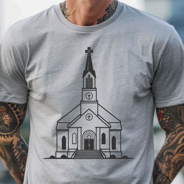 A vector illustration of a traditional Baptist church building with a simple design.