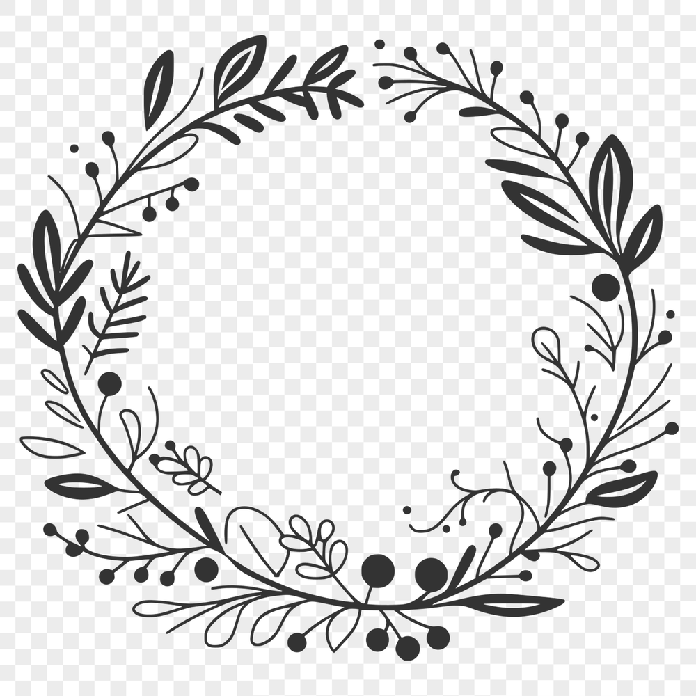 Digital Wreath Design for Various Uses An illustrative wreath made from intricately designed flowers in a digital format suitable for various uses.