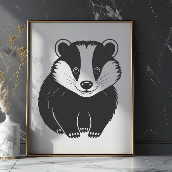 European Badger Wildlife Illustration A detailed illustration of a European badger in a natural habitat setting.