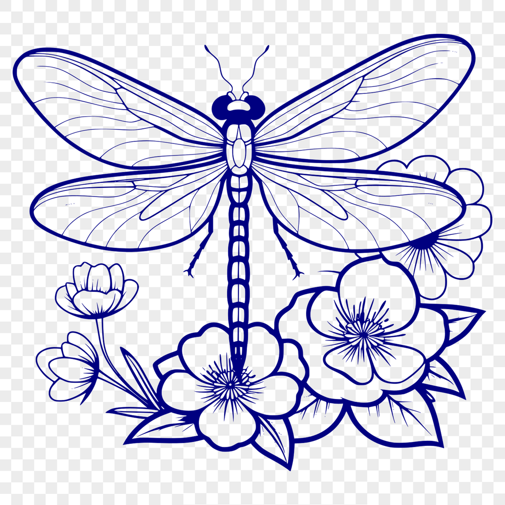 Vibrant Floral Dragonfly Illustration An intricately designed vector illustration of a dragonfly in floral-inspired surroundings.