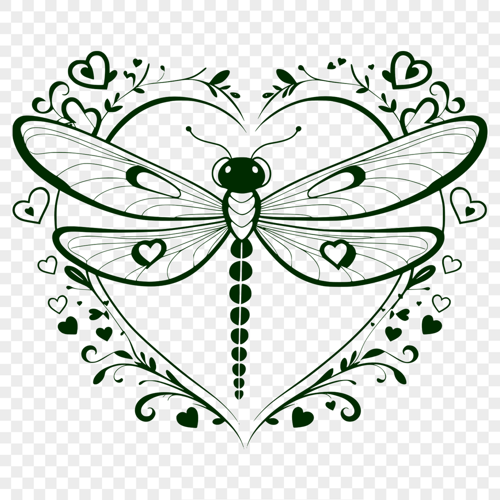 Heartfelt Dragonfly Design Illustrative dragonfly design with heart motifs, suitable for vector art and cutting machine projects.