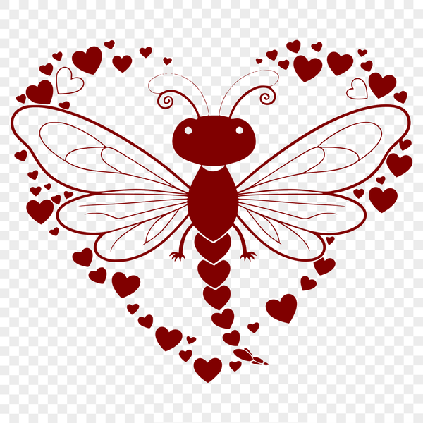 Lovely Dragonfly Illustration A colorful illustration of a dragonfly with heart shapes surrounding its body.