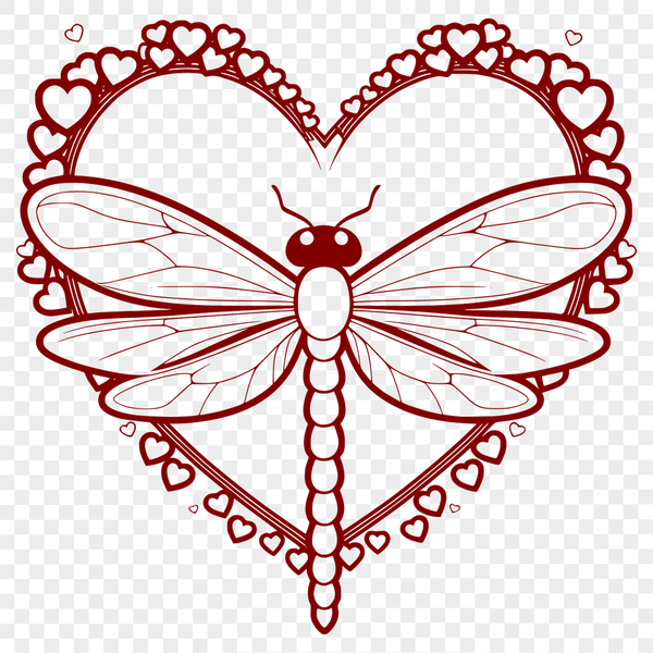 Heart-Shaped Winged Beauty A colorful illustration of a dragonfly with heart-shaped patterns on its wings.