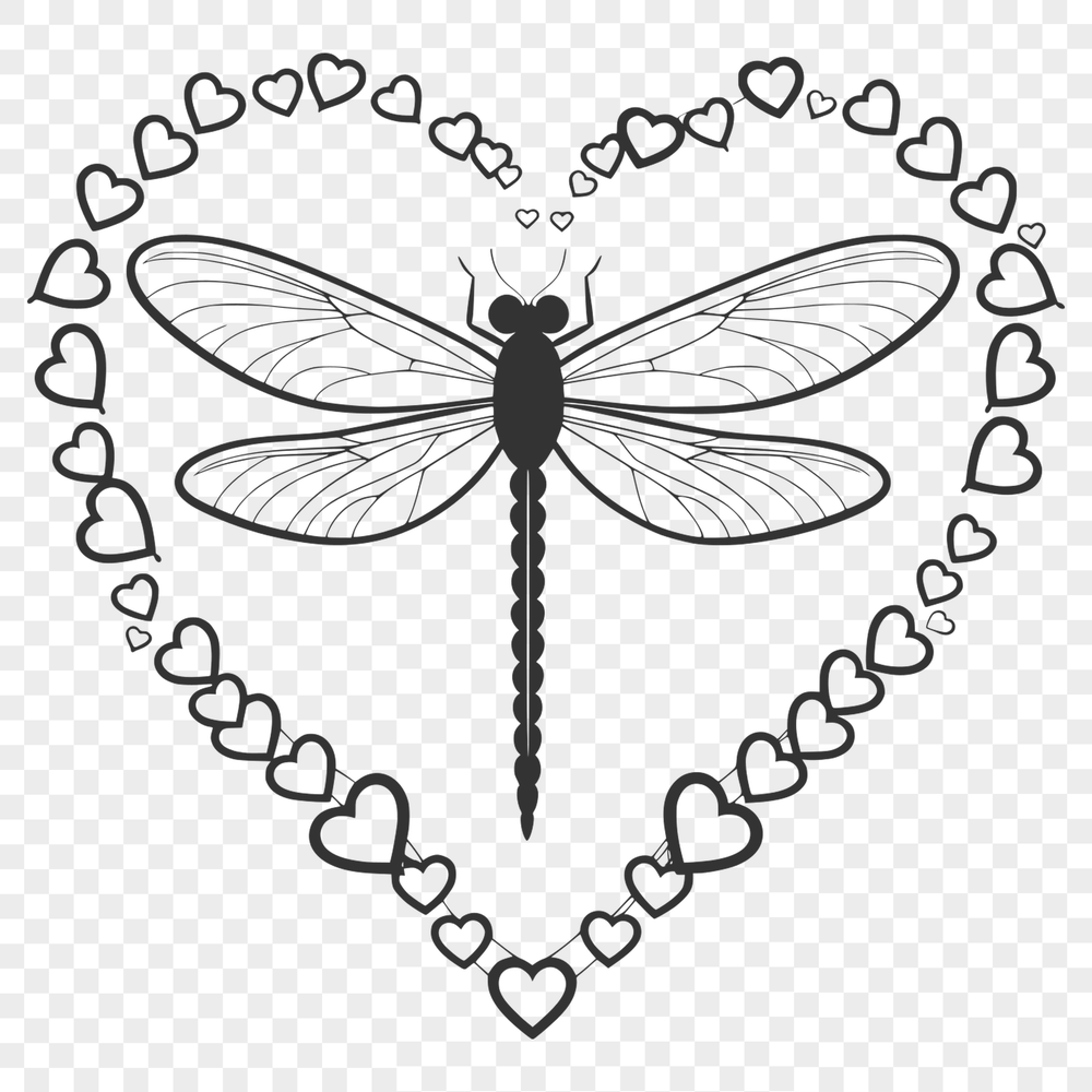 Free Vector Dragonfly Design A colorful dragonfly illustration with love hearts, created as a vector graphic.