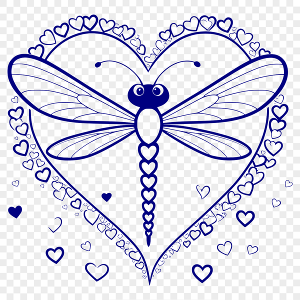 Colorful Dragonfly Design with Heart Motifs A colorful dragonfly design with heart motifs, created as a vector graphic.
