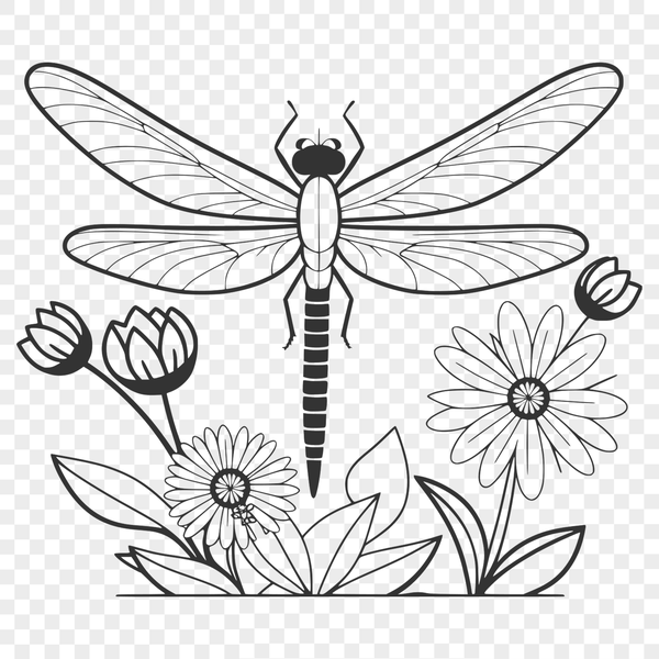 A vibrant dragonfly illustration with intricate floral details, suitable for various digital applications.