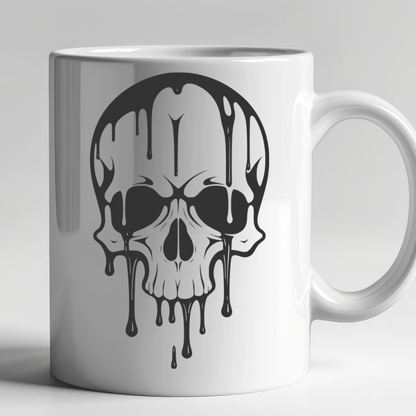 Free SVG Skull Clip Art Design A stylized illustration of a skull with dripping effects, suitable for use in various graphic designs.
