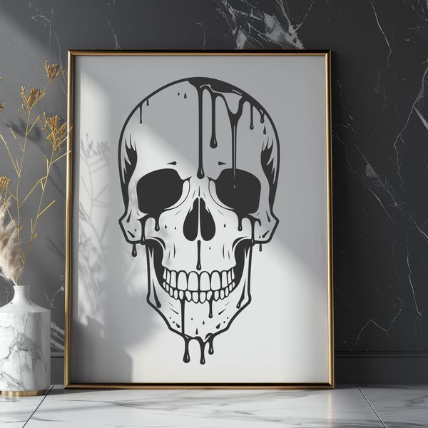 Gothic Skull Dripping Liquid Design A stylized, gothic-inspired skull with dripping liquid, suitable for Halloween decorations.