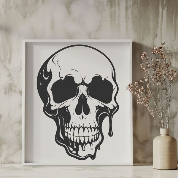Gothic Skull Design SVG File A detailed illustration of a skull with dripping details, suitable for various design purposes.