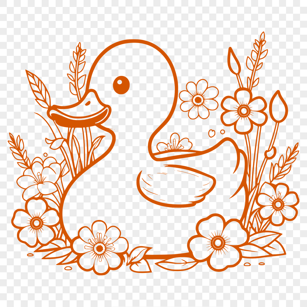 Waterborne Wonders A single duck standing on water, surrounded by leaves and flowers.