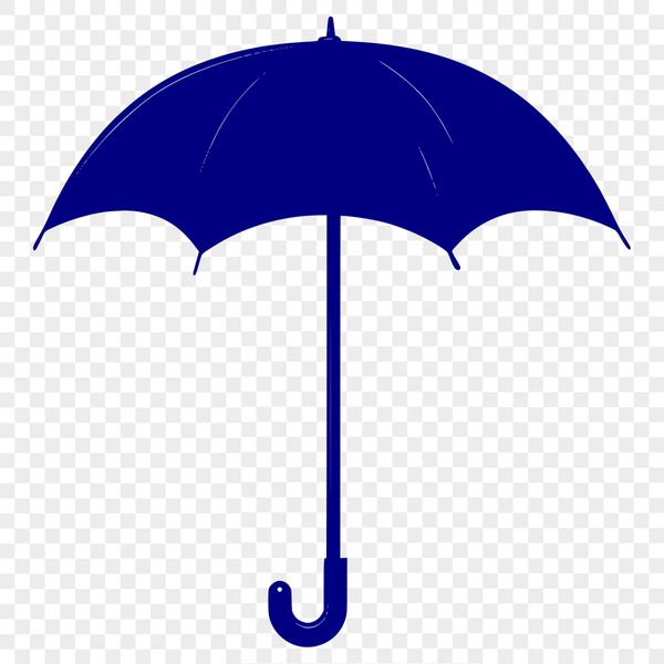 A simple silhouette of a classic umbrella with a rounded canopy and sturdy handle.