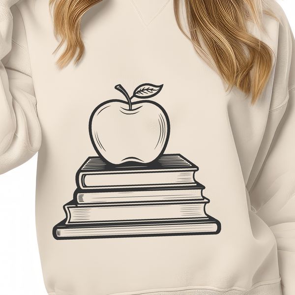 Traditional Book Cover with Apple Illustration A digital illustration of a traditional-style book with an apple on the cover.