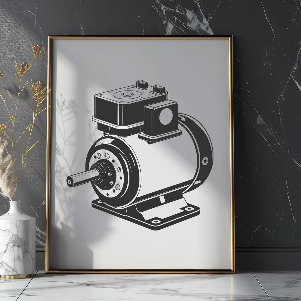 Detailed Mechanical Components SVG Image A technical illustration of an electric motor with detailed mechanical components.