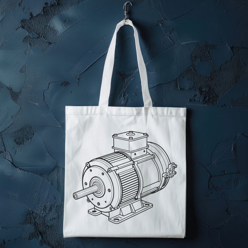 Motor Technical Illustration A detailed illustration of a motor with various technical components and symbols.