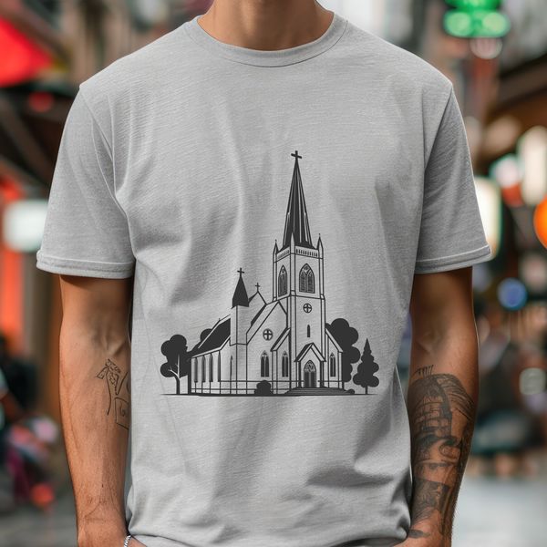 A stylized illustration of a traditional Baptist church building with a steeply pitched roof.