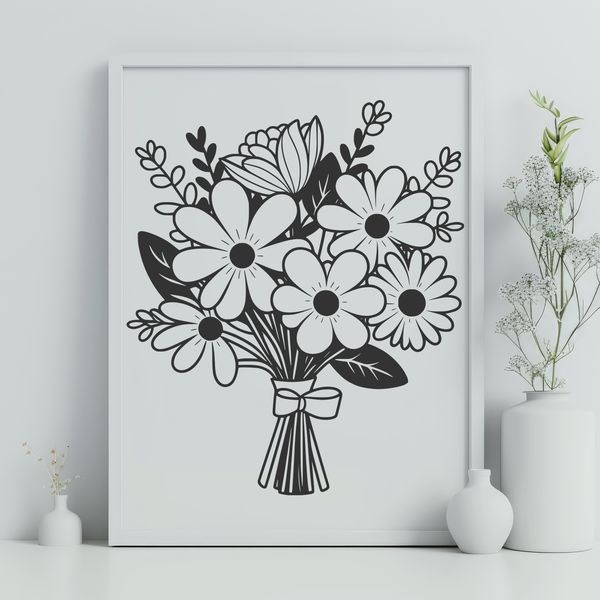 Beautiful Flower Decoration SVG A bouquet of flowers in a decorative arrangement, suitable for various occasions including weddings and Mothers Day.