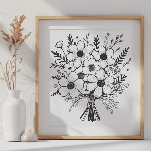 A digital bouquet of flowers arranged in a decorative shape.