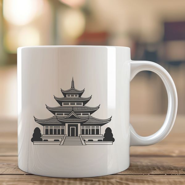 A 2D representation of an Asian-style Buddhist temple, suitable for digital and artistic applications.