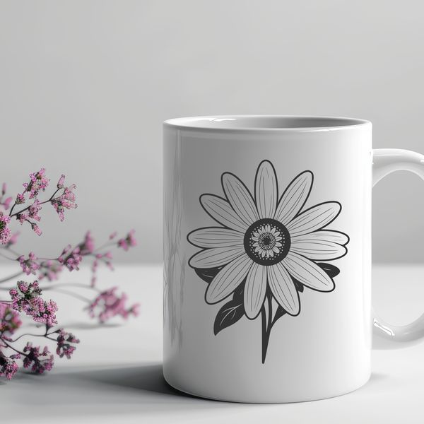 Stylized Daisy Flower Illustration A stylized illustration of a daisy flower with symmetrical petals and center details.
