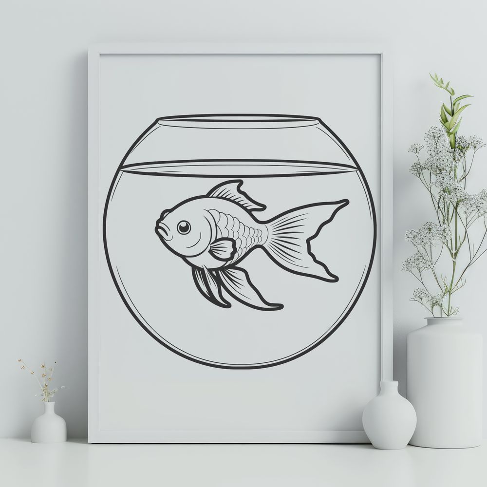 Cute Aquarium Companion An illustration of a goldfish in a fish bowl.