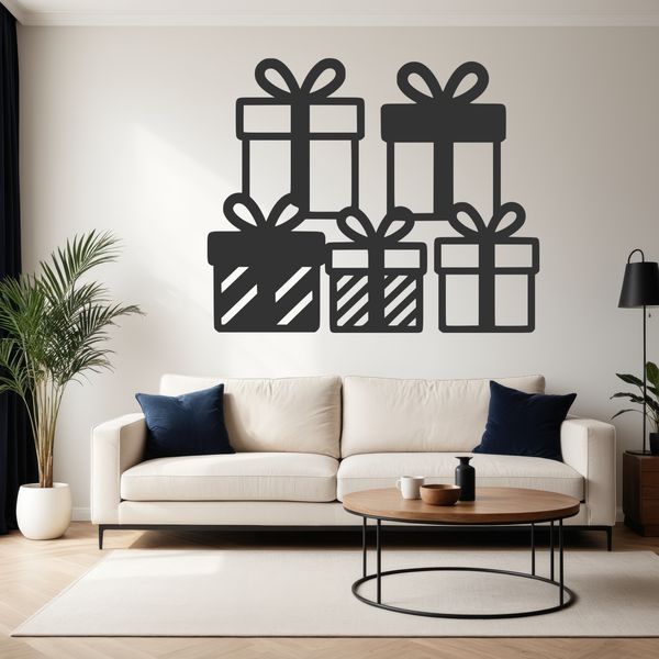 A vector graphic illustration of a gift box with wrapping paper and ribbon.