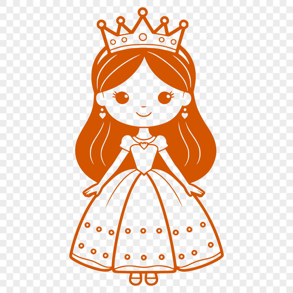 Medieval Princess Vector Design Graphic A royal female character in a medieval-style gown and crown, suitable for digital crafting and design projects.