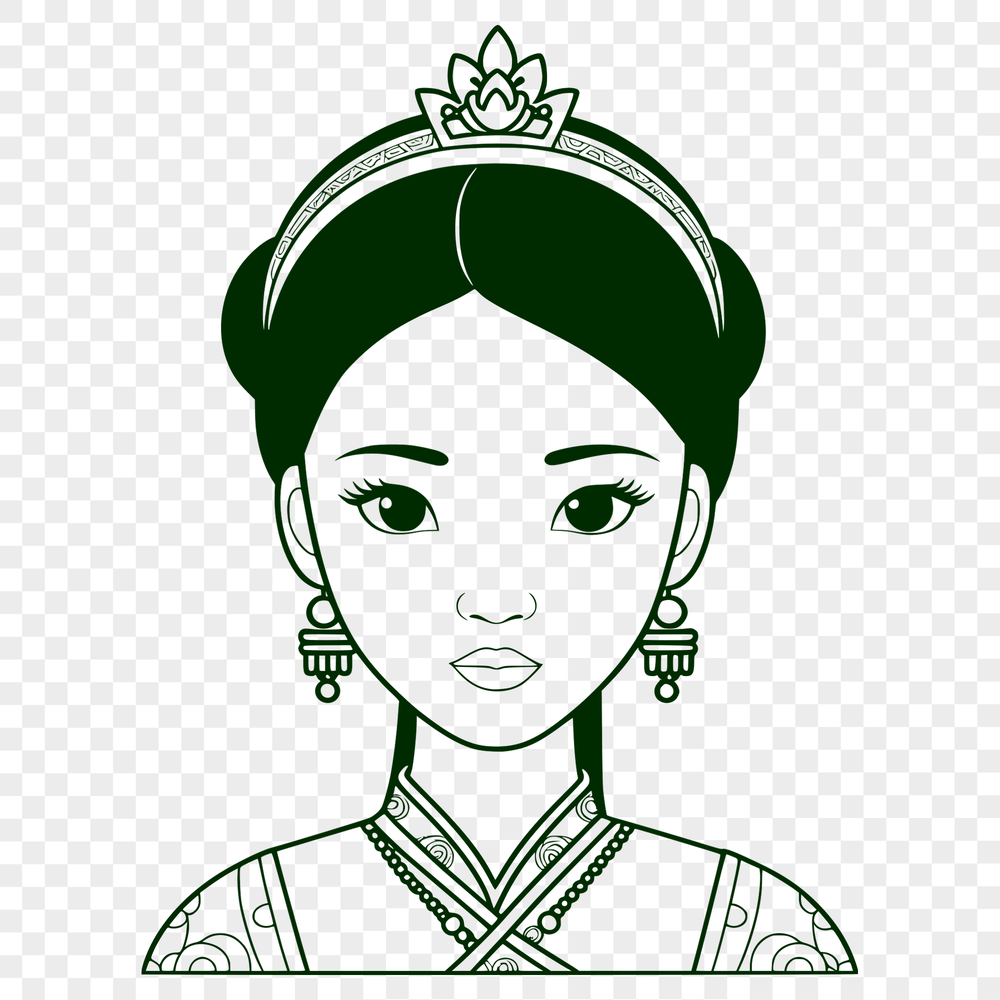 Beautiful Young Lady in Crown Illustration of a girl in royal attire, created using vector design techniques.