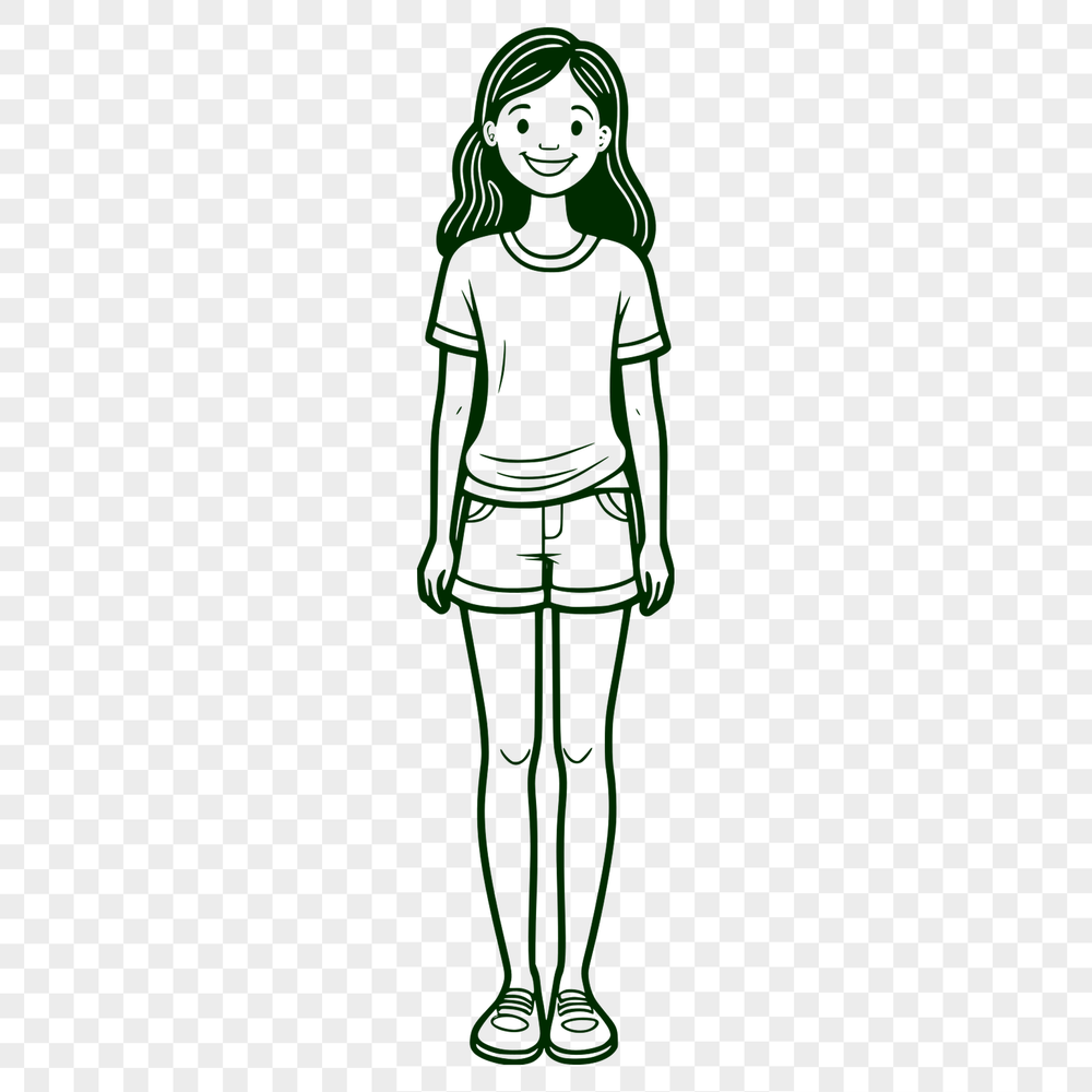 Stylized Girl Illustration A young girl illustrated in simple, stylized lines, suitable for vector design and cutting machine applications.