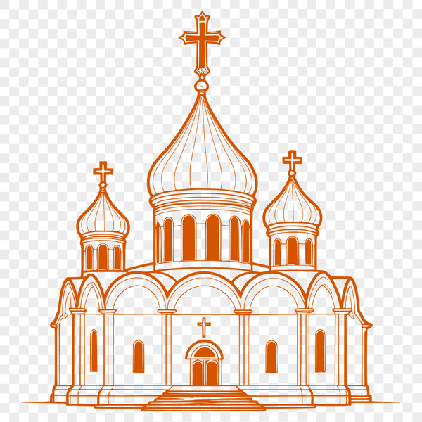 Vector Church Design with Domes and Towers A detailed illustration of a traditional Orthodox church with domes and towers, suitable for vector graphics design.
