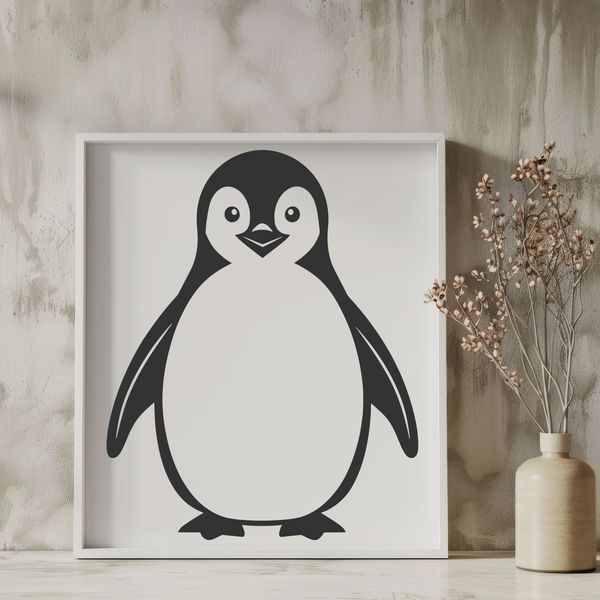 Cute Bird Silhouette Design A simple illustration of a black and white penguin standing on ice, suitable for vector graphics.