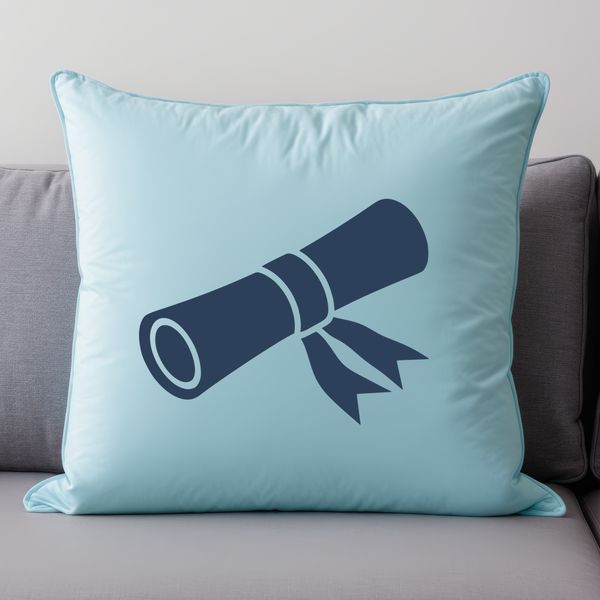 A digital illustration of a graduation scroll with a rolled-up diploma at the center.