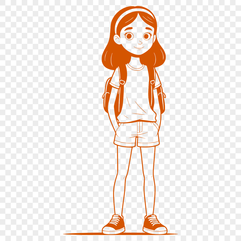 Free Line Art Girl Design A young girl illustrated as a line art design.