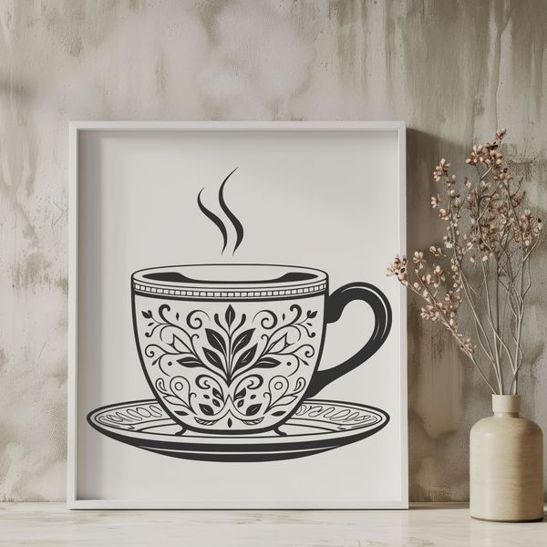 Beautiful Tea Cup Illustration A simple design illustration of a teacup with a handle and saucer.