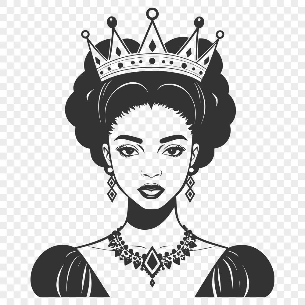 A female figure dressed in royal attire, suitable for vector art designs and cutting machine templates.