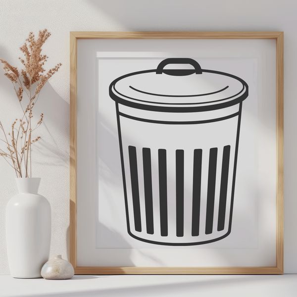 Beautiful Vector Trash Can Design An illustrative graphic of a trash can with a lid, suitable for vector graphics and cutting machine designs.