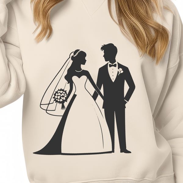 SVG Vow Exchange Artwork A detailed SVG illustration of a couple exchanging vows on their wedding day.