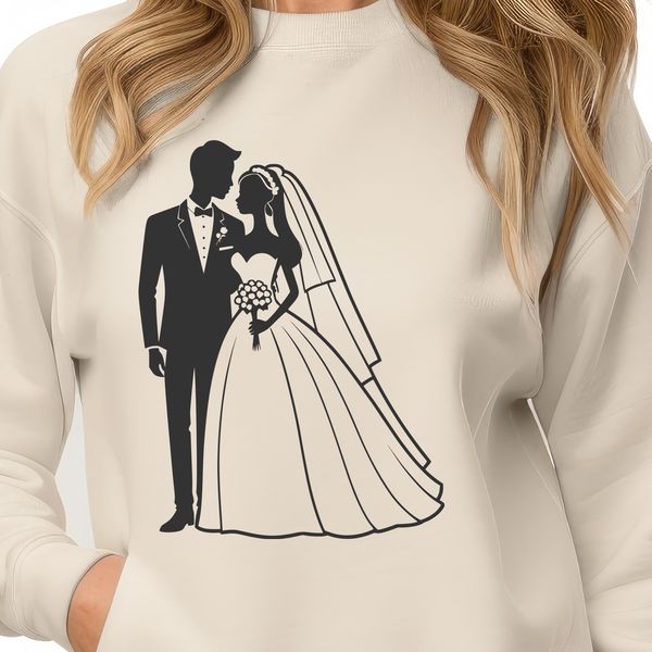 Wedding Vector Clip Art Design A digital illustration of a bride and groom in a romantic setting, perfect for use as a vector graphic design.