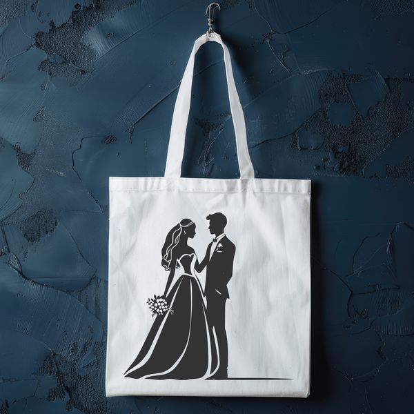 Wedding Day Artistic Design A stylized illustration of a couple in a romantic pose on their wedding day.