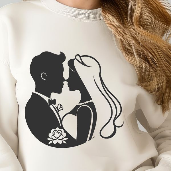 Lovely Bride and Groom Illustration Illustrated wedding scene with bride and groom, suitable for vector art projects.