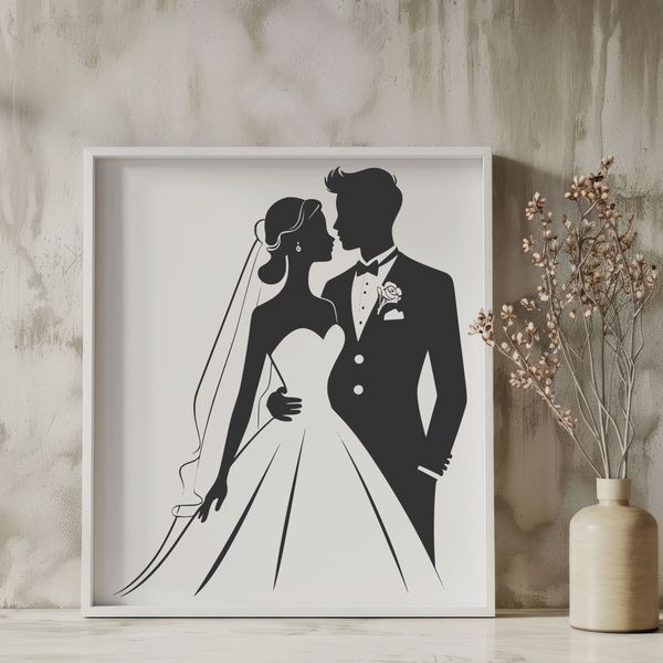 Beautiful Wedding Scene SVG Illustration A traditional wedding scene featuring a bride and groom, created in vector format.