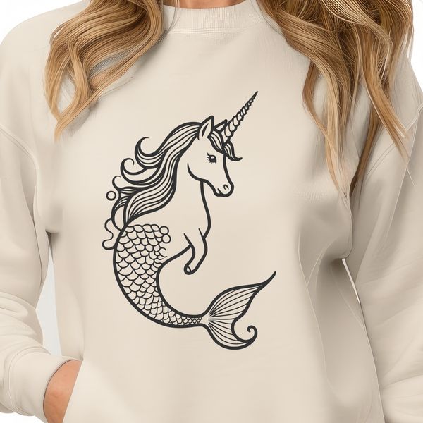 Underwater Steed A mythical creature with the upper body of a mermaid and lower body of a horse, designed as a vector image.