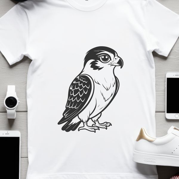 Falcon Illustration in Black Outline Detailed illustration of a falcon in black outline